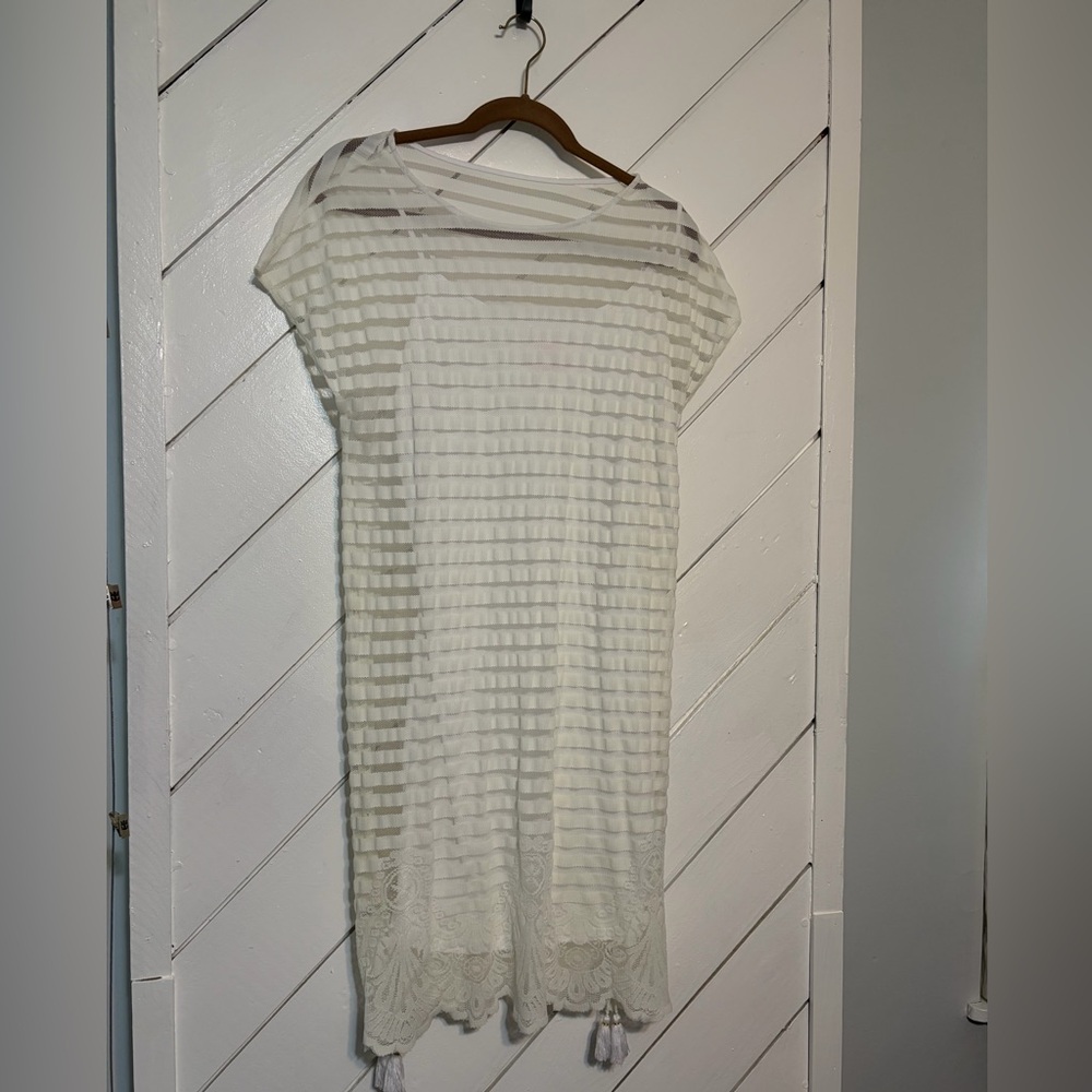 Lilly Pulitzer off-White Striped Dress with Lace